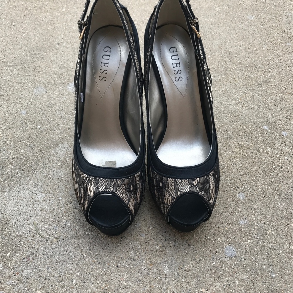 GUESS Lace Peep Toe Pumps
